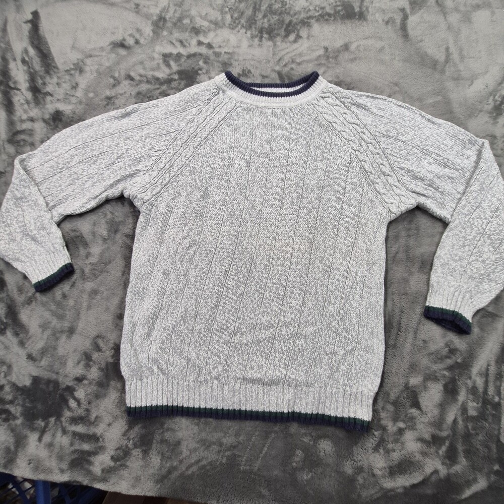 Vintage Sears Sweater Mens Large Gray Marled Cable Knit Crewneck Raglan 90s